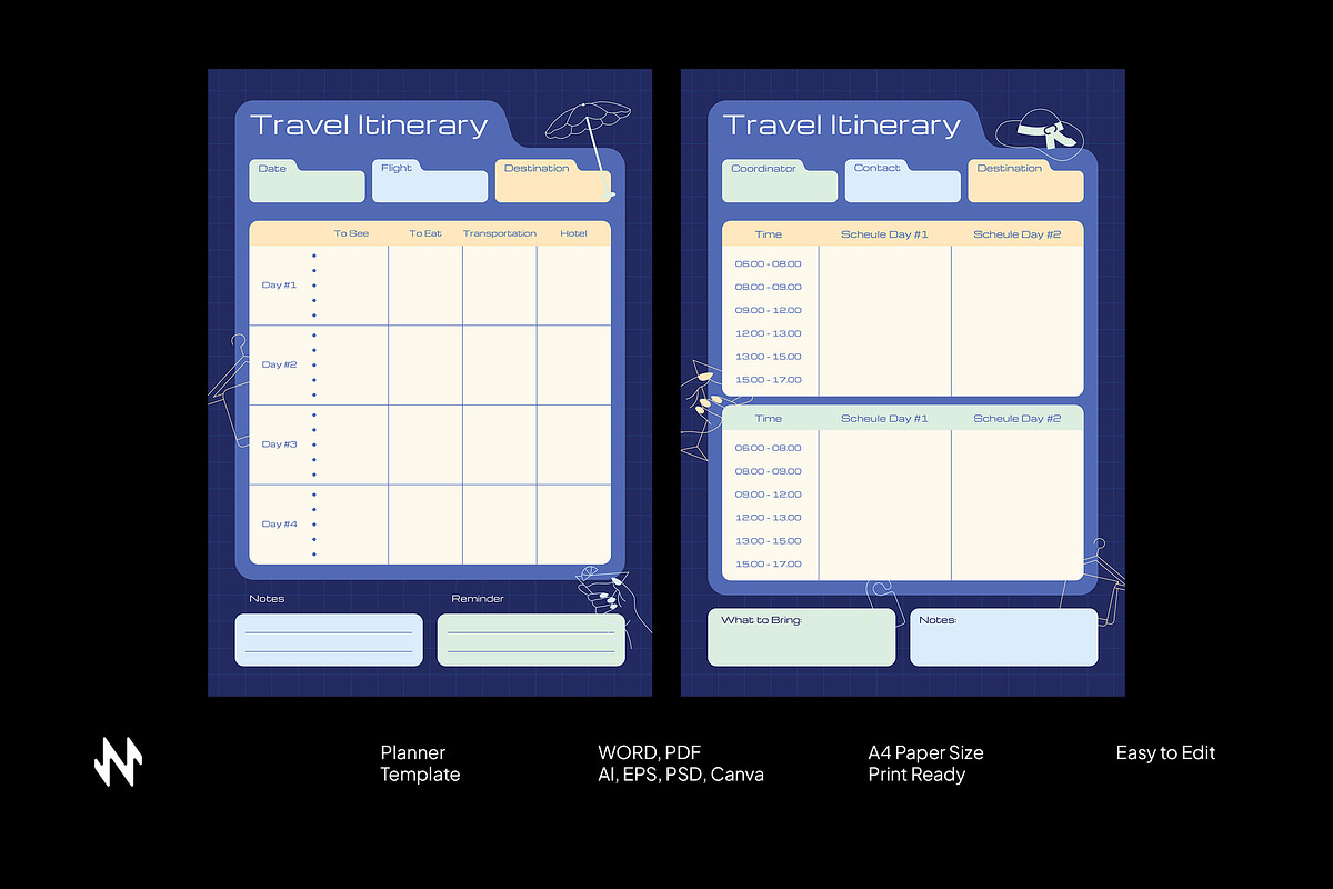 Travel Itinerary Planner Template, a Stationery Template by Neermana (Photo 1 of 4)