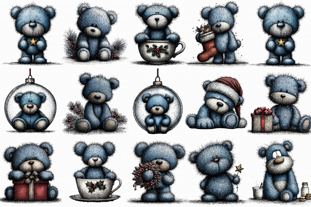 Christmas Ice Blue Teddy Bear Clipar, an Illustration by Libby Wishes (Photo 2 of 7)
