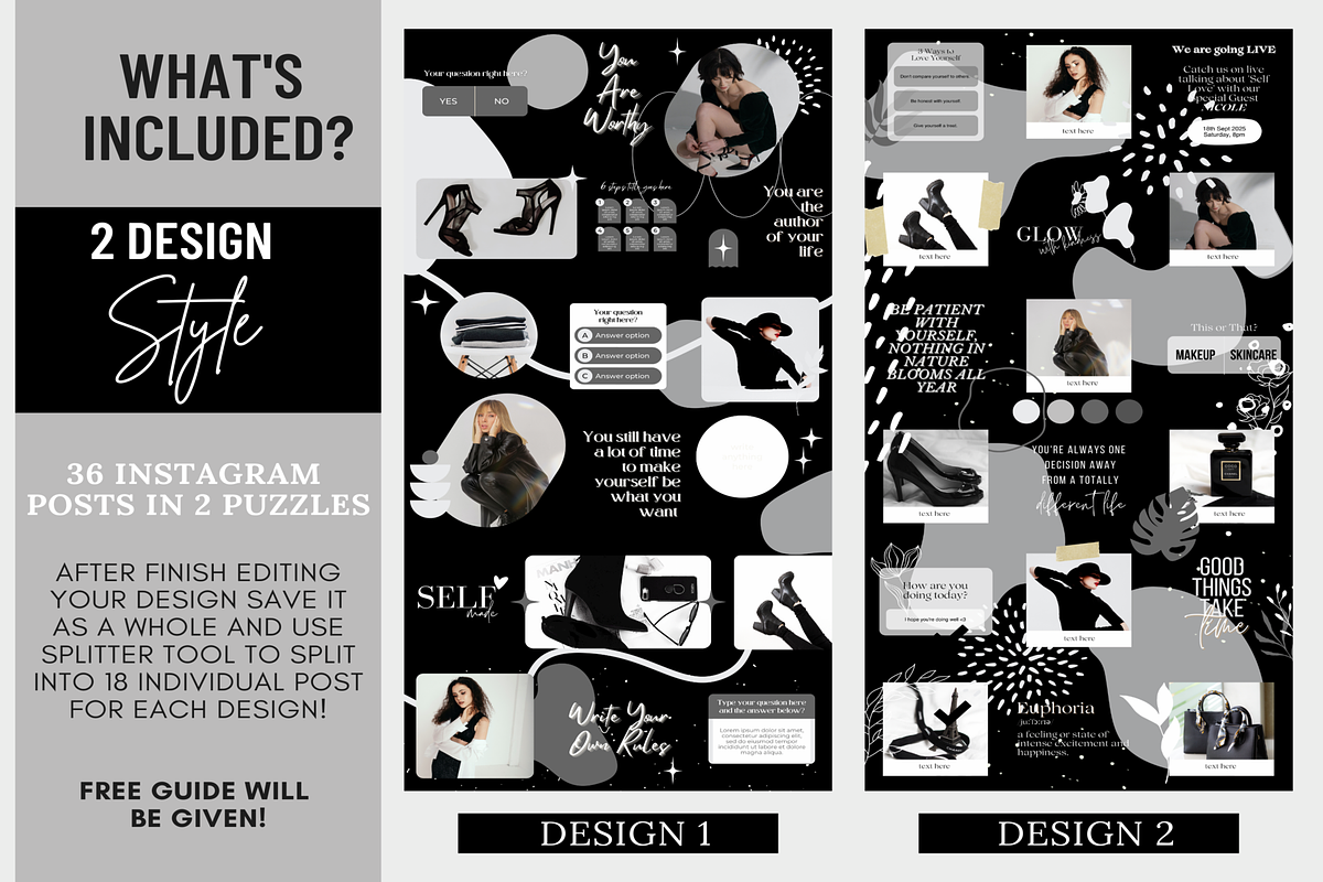 Black Instagram Puzzle Template, a Social Media Template by LushBury (Photo 2 of 5)