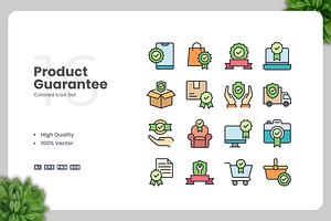Product Guarantee Colored Icons, an Icon by Upnowgraphic