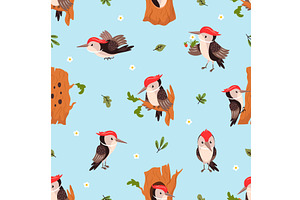 Woodpecker seamless pattern, an Animal Illustration by Valerie Bodnar