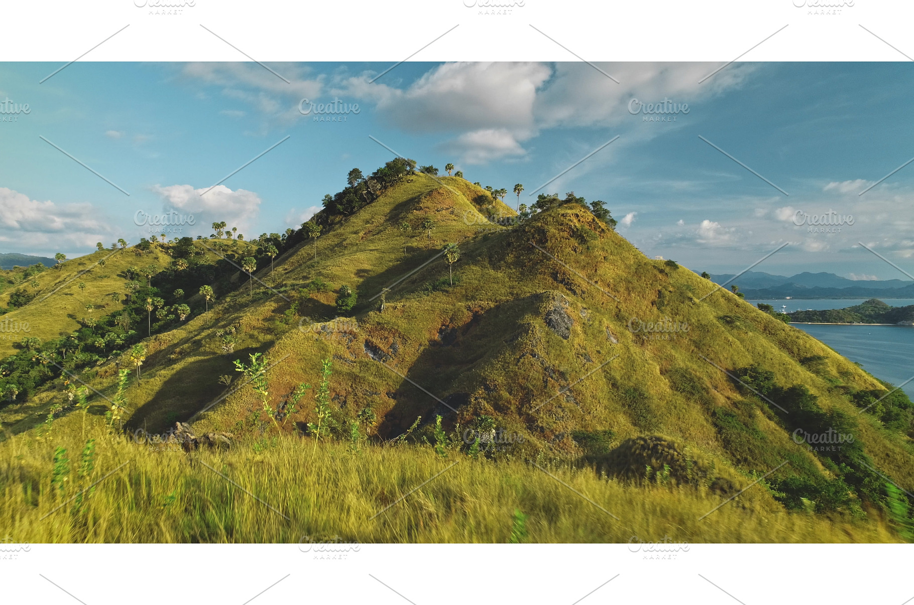 Lush green hills overlooking, a Nature Photo by Goinyk
