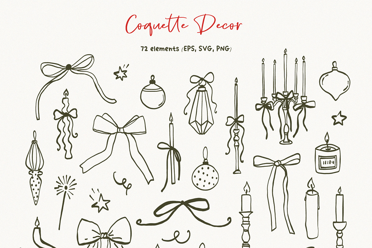 Coquette Christmas hand drawn set, a Seasonal Illustration by Madiwaso (Photo 4 of 14)