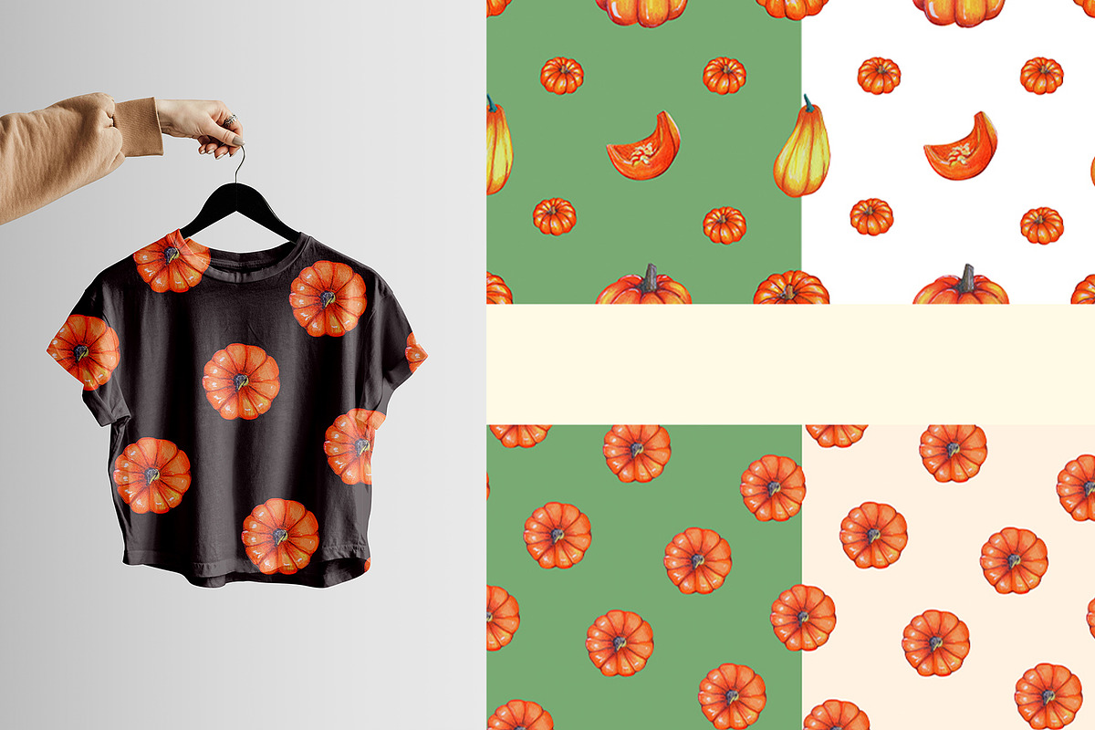 Hand-Drawn Pumpkin Clipart & Pattern, a Seasonal Illustration by KlymchukArtworks (Photo 4 of 8)