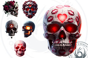 Valentines day Skulls clipart Set, a Seasonal Illustration by ThatsDesignArt (Thumbnail 5 of 10)