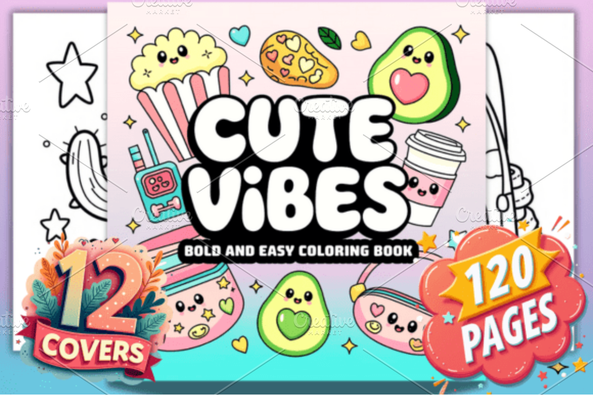 Bold and Easy Cute Vibes Coloring Pa, a Decorative Illustration by Ink Gallery (Photo 1 of 4)