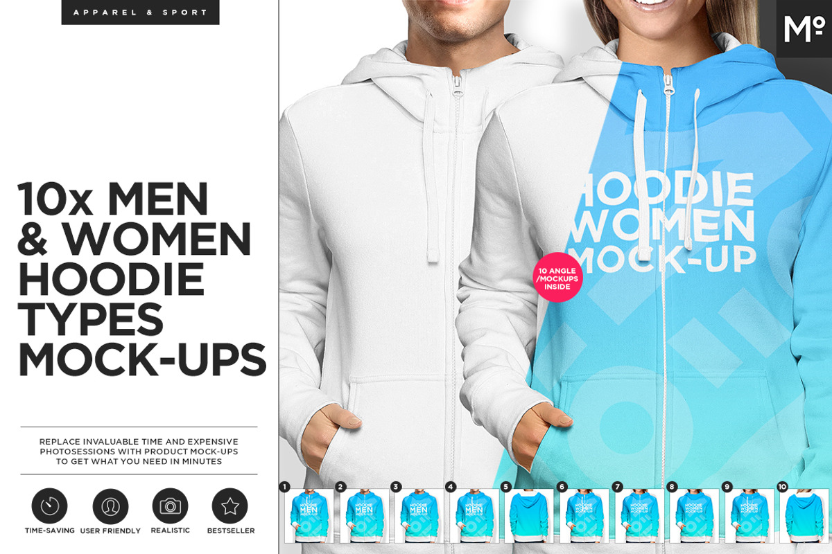 10xWomen & Men Hoodie Types Mock-ups, a Hoody Mockup by Mocca Mockups Store (Photo 1 of 15)