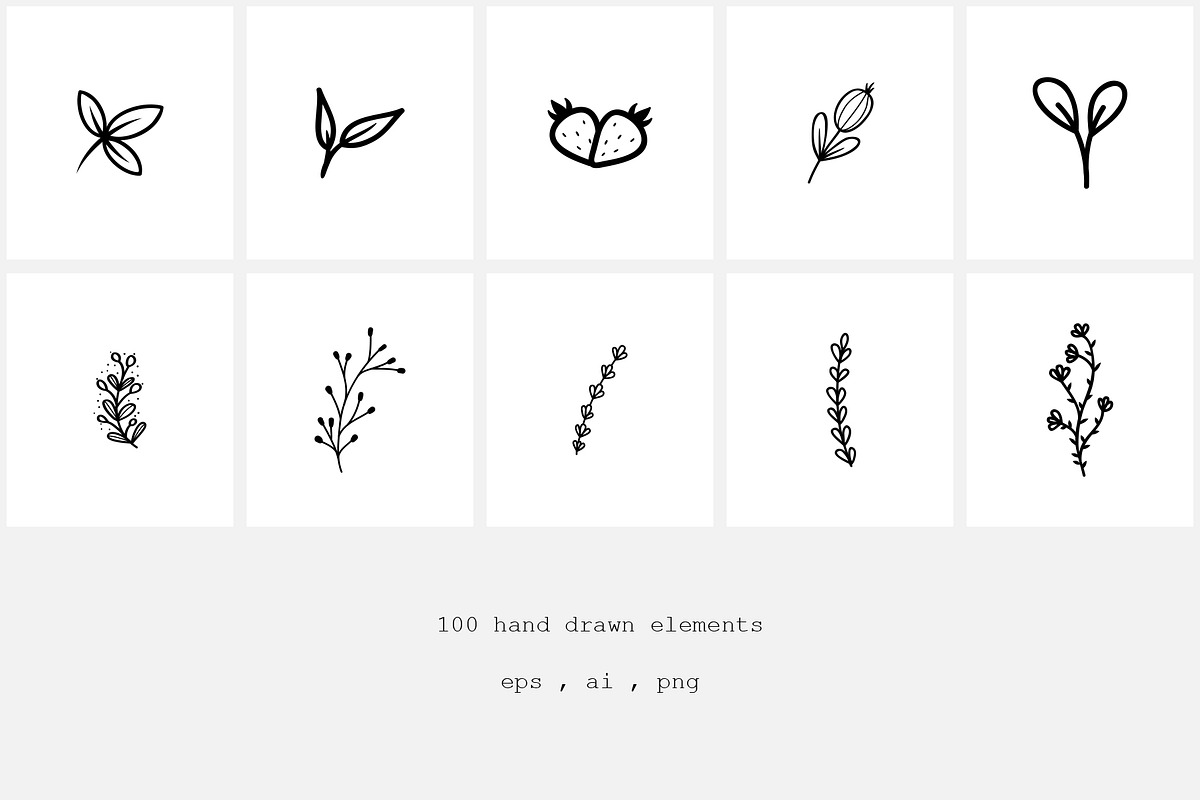 100 Hand Drawn Logo Elements, a Decorative Illustration by NatalieArtShop
