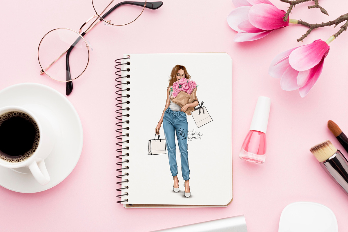 Fashion Girl Pink Flowers, a Person Illustration by BigArtLab (Photo 3 of 4)