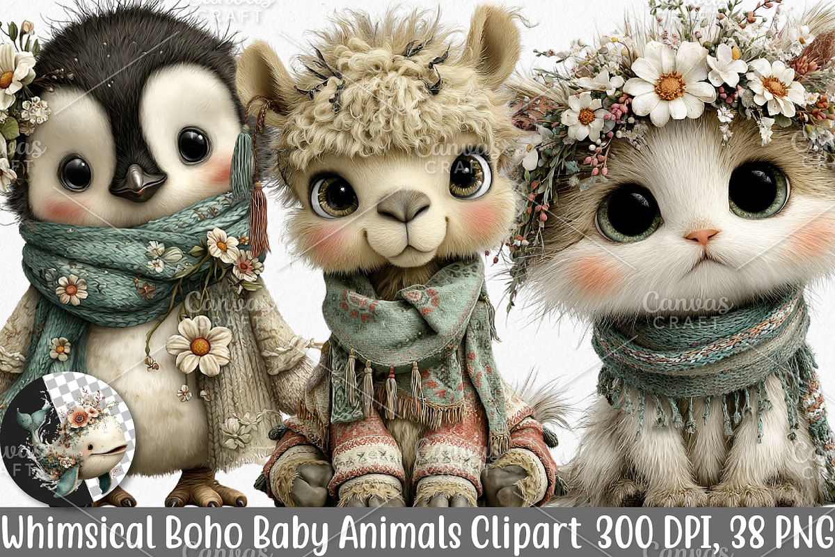 Whimsical Boho Baby Animals Clipart, an Illustration by Canvas Craft (Photo 1 of 7)