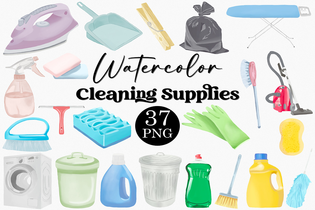 Watercolor Cleaning Supplies Clipart, an Illustration by CropUp Creative (Photo 1 of 4)