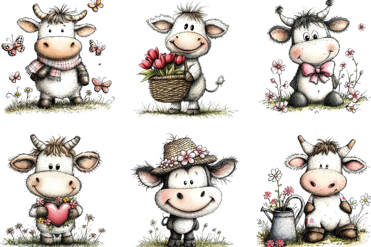 Whimsical Spring Cow Clipart, an Illustration by Designking (Photo 4 of 5)