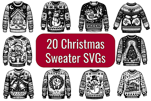 20 Christmas Sweater Line Art SVGs