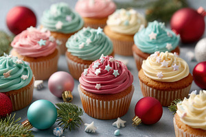 Festive cupcakes decorated for christmas holiday, a Food & Drink Photo by AlyaAnd