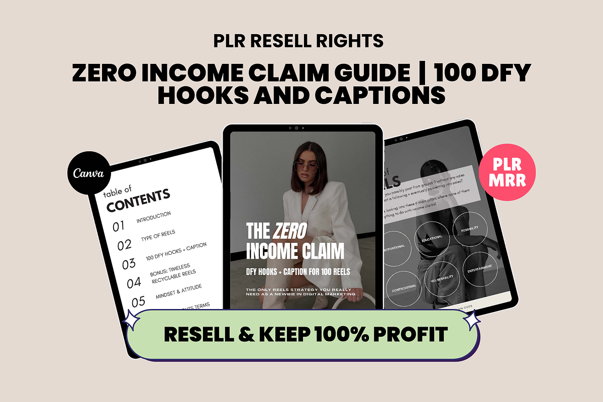 100 Zero Income Claim DFY Hooks, a Social Media Template by Design By Hira (Photo 1 of 11)