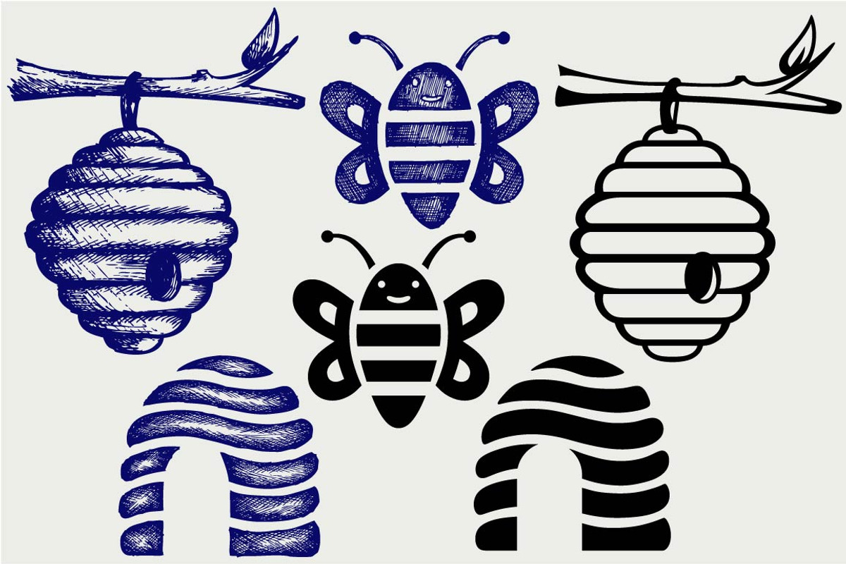 Honey bees and hive SVG, an Outline Icon by LineworkStock