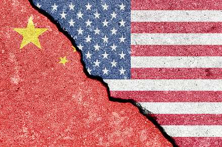 Sino American tension and conflict. A geopolitical crack, split, a Background Photo by Eugene_Photo