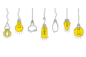 Hanging lamp bulbs. Banner with, a Technology Illustration by Valerie Bodnar