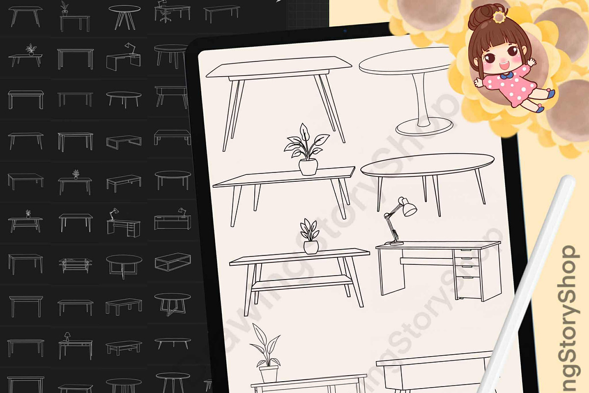 120 Procreate Tables Stamp Brushes, a Brush Add-On by DrawingStoryShop