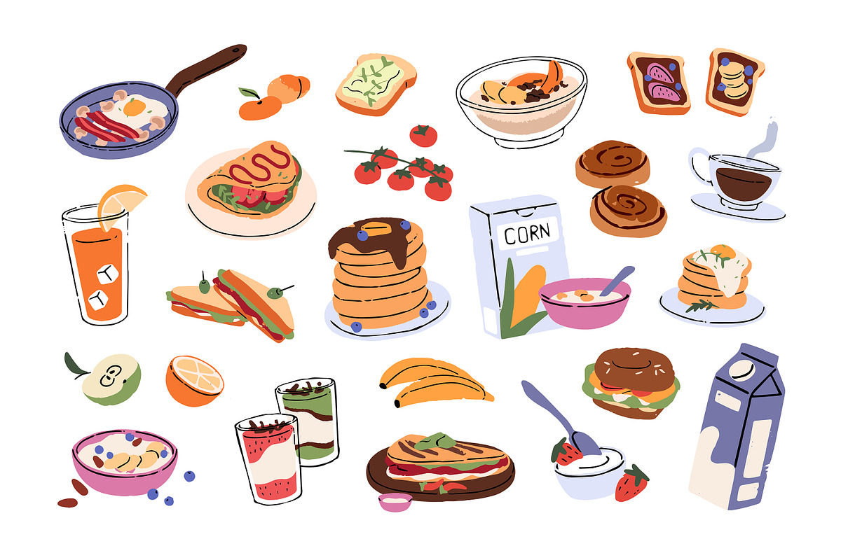Healthy breakfast food set, template, a Food Illustration by PaperTrident (Photo 1 of 5)