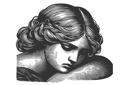 Melancholy woman resting head, a Person Illustration by AlexArt
