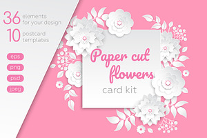 Paper Cut White Flowers Card Kit, a Templates & Theme by Boyko Pictures