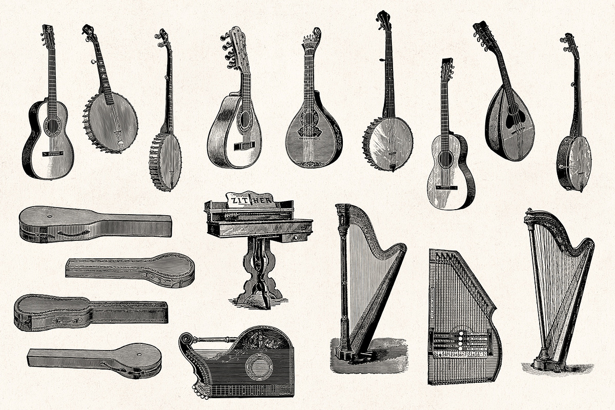 Musical Instruments Engravings Set, an Illustration by Graphic Goods (Photo 3 of 9)