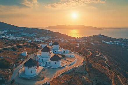 Sunset view of Mykonos island showca, a Photo by Iftikhar Alam