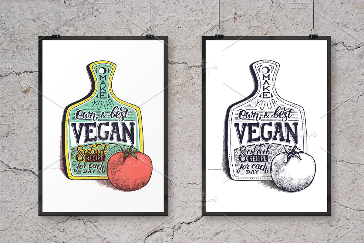 Vegan salad. Hand lettering poster, a Decorative Illustration by yurlick (Photo 3 of 4)
