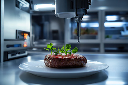 Futuristic technology food lab focused on precision cooking and, a Food & Drink Photo by AlyaAnd