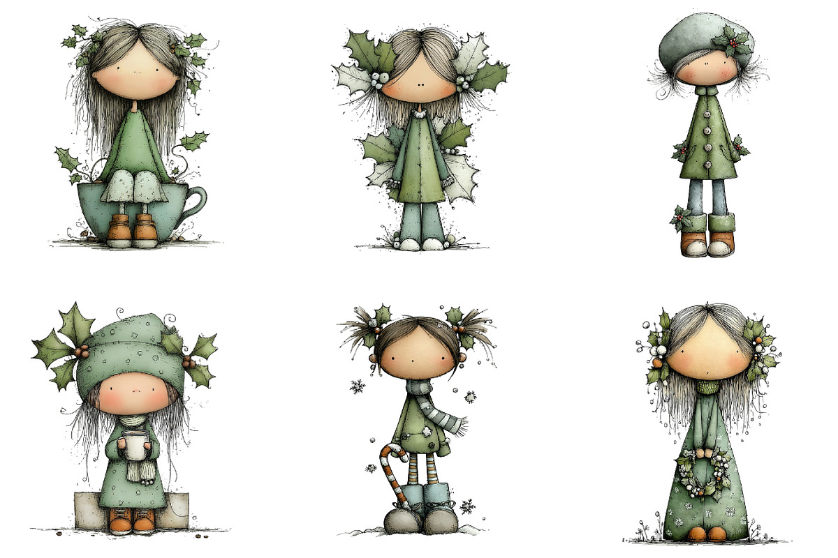 Quirky Holly Girl Clipart, an Illustration by DreamArtGraphic (Photo 3 of 5)