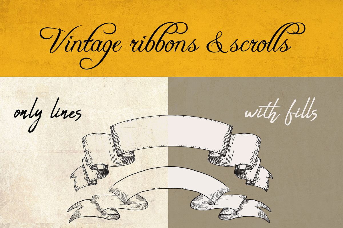 Vintage ribbons in engraving style, an Object Graphic by Alena Kaz (Photo 2 of 4)