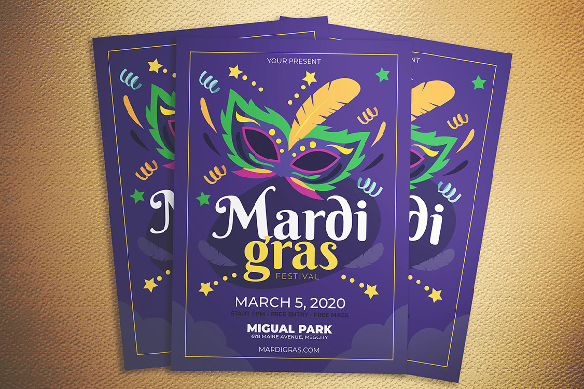 Mardi Gras Fest Flyer, a Flyer Template by Gumico Studio. (Photo 2 of 3)