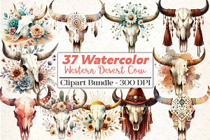 Western Desert Cow Skull Boho, an Illustration by DreamCafeArt