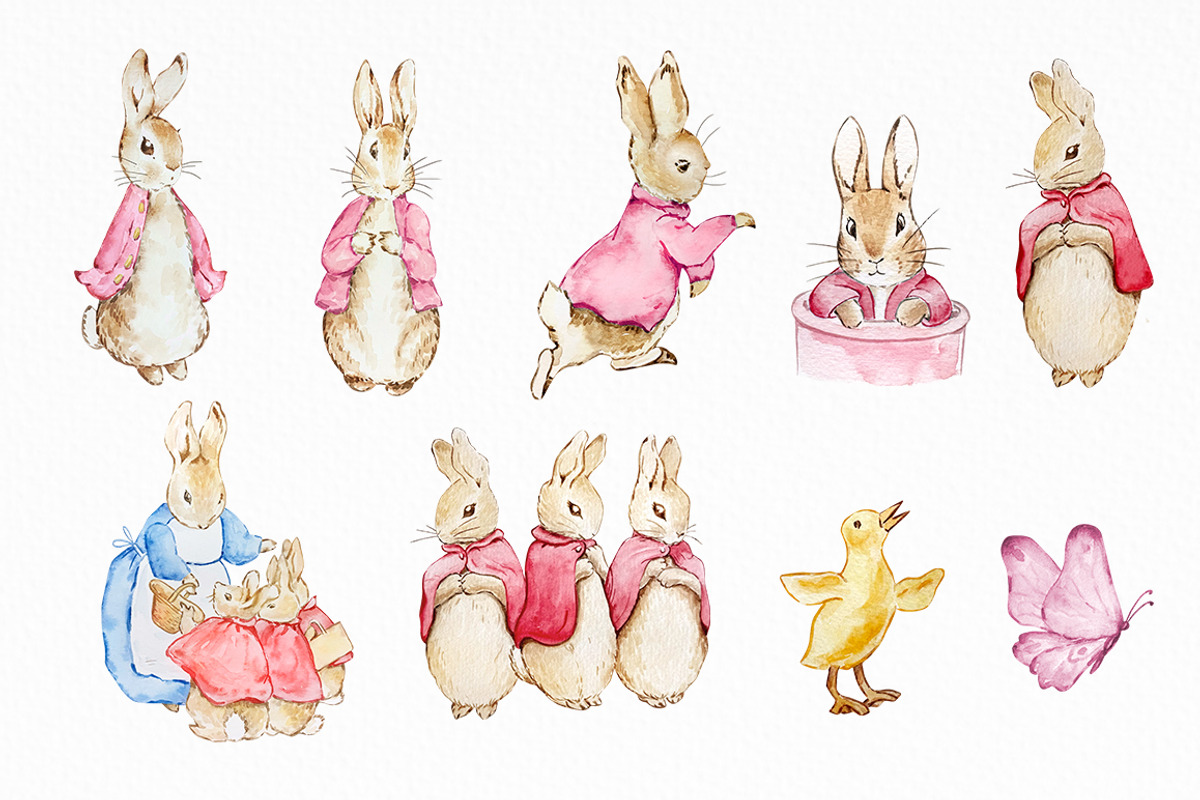 Watercolor Peter Rabbit Pink Clipart, an Object Graphic by SvetaArtStore