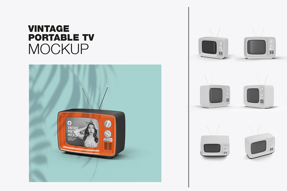 Vintage Portable TV with Old Video E, a Product Mockup by OneVectorStock (Photo 1 of 19)