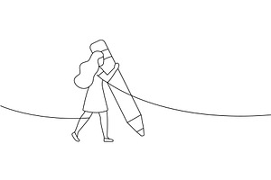 Line art illustration of a girl, a Person Illustration by GraphiShop