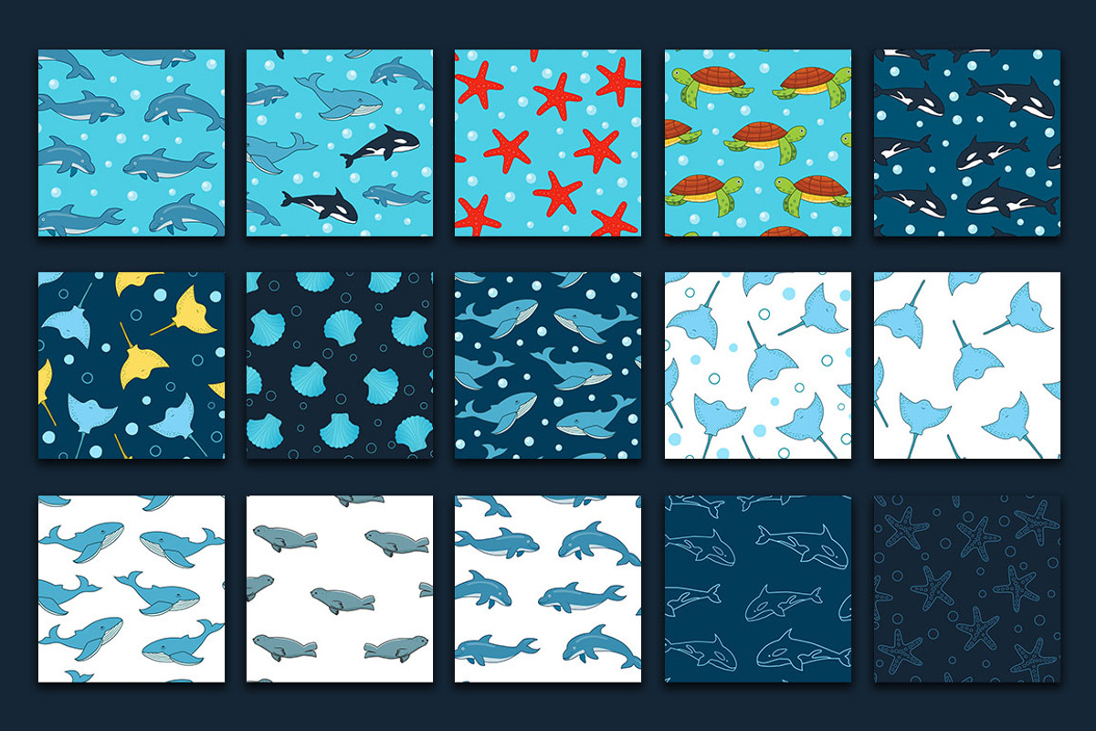 Sea life seamless patterns, a Pattern Graphic by Gulnarart (Photo 9 of 10)