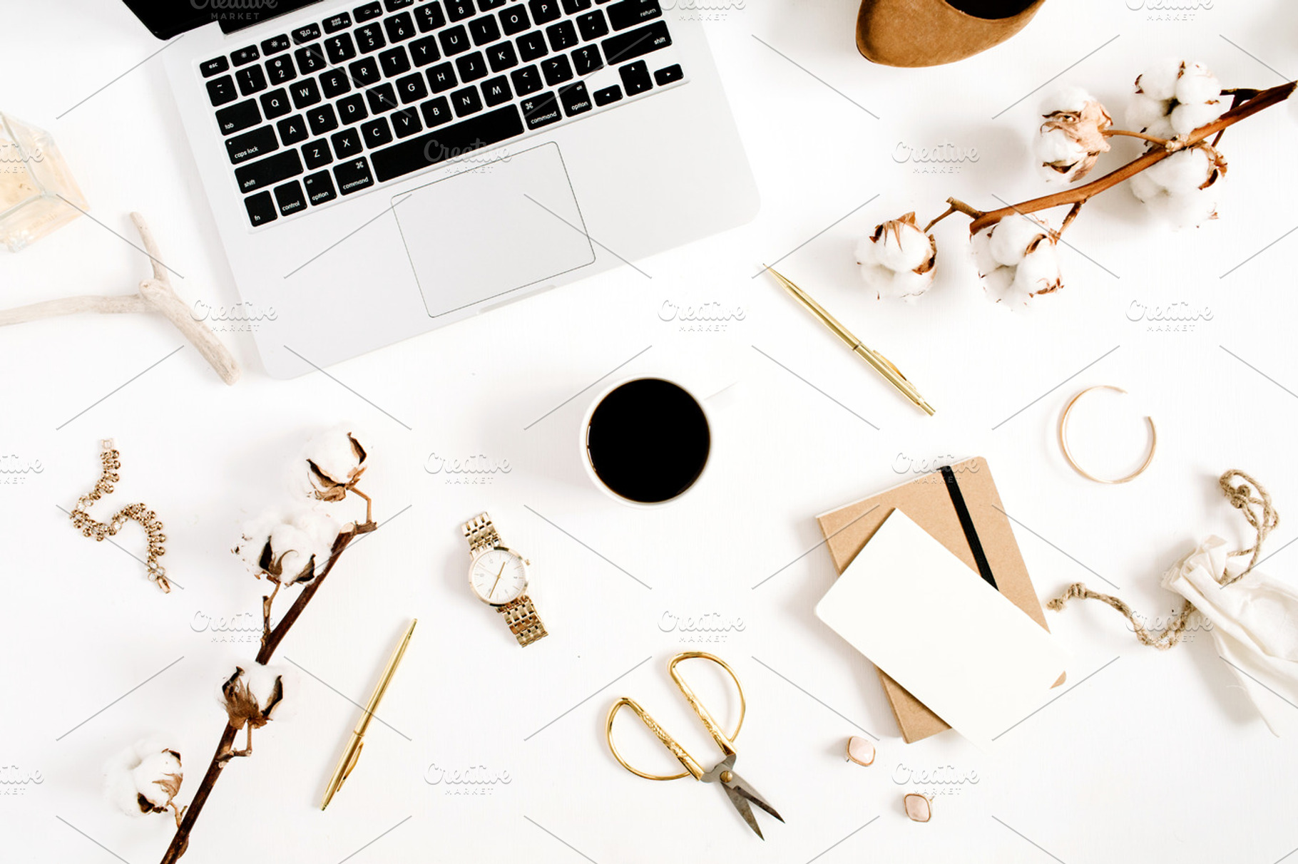 Feminine gold styled workspace, a Business Photo by Floral Deco