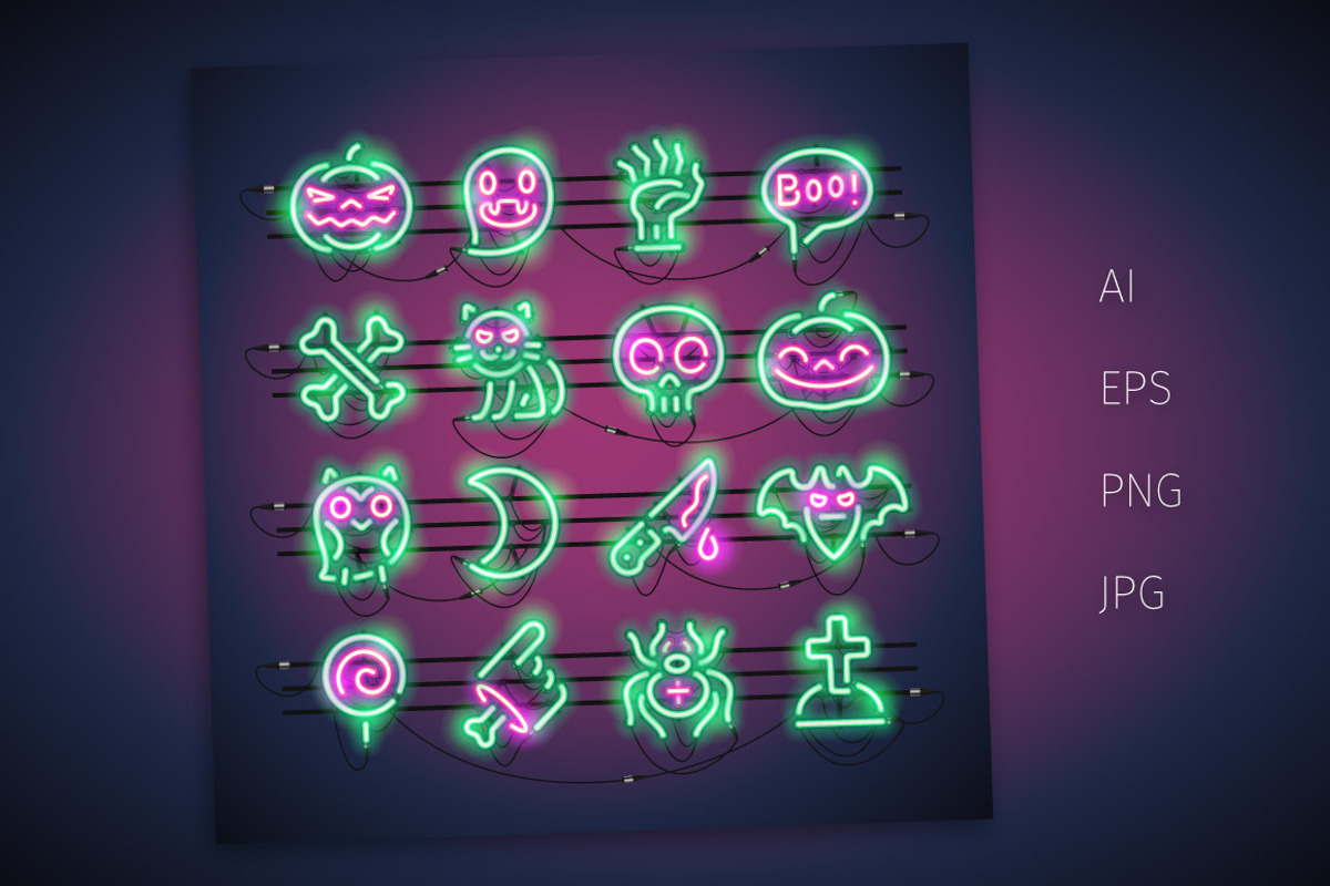 Halloween Neon Icons, an Outline Icon by Voysla's Shop (Photo 2 of 6)
