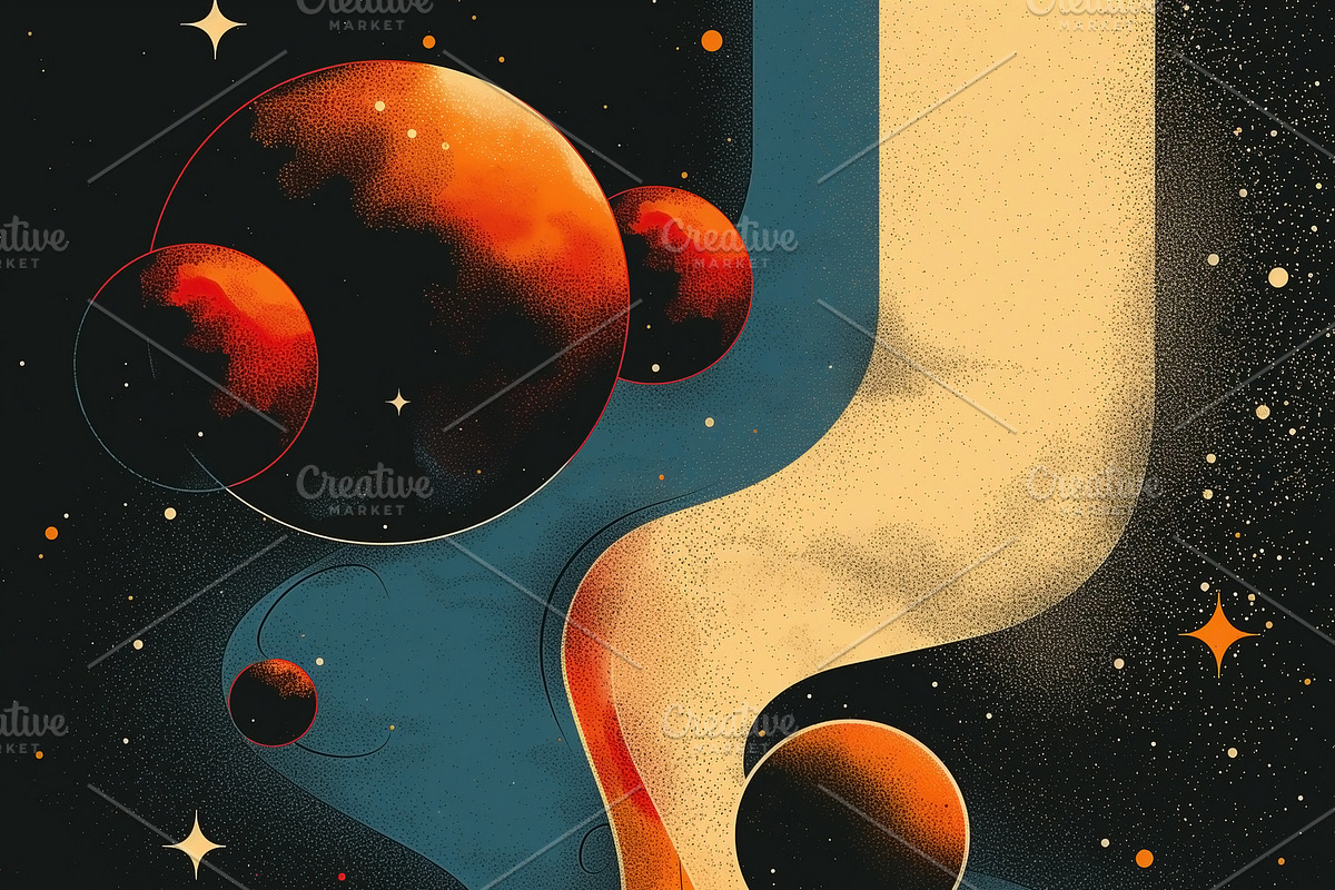 A vibrant cosmic illustration featuring swirling colors and plan, a Decorative Illustration by ImageMir