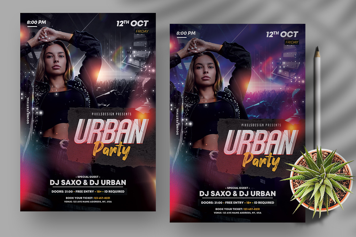 Urban Music Party Flyer Template, a Flyer Template by PixelsDesign (Photo 1 of 3)