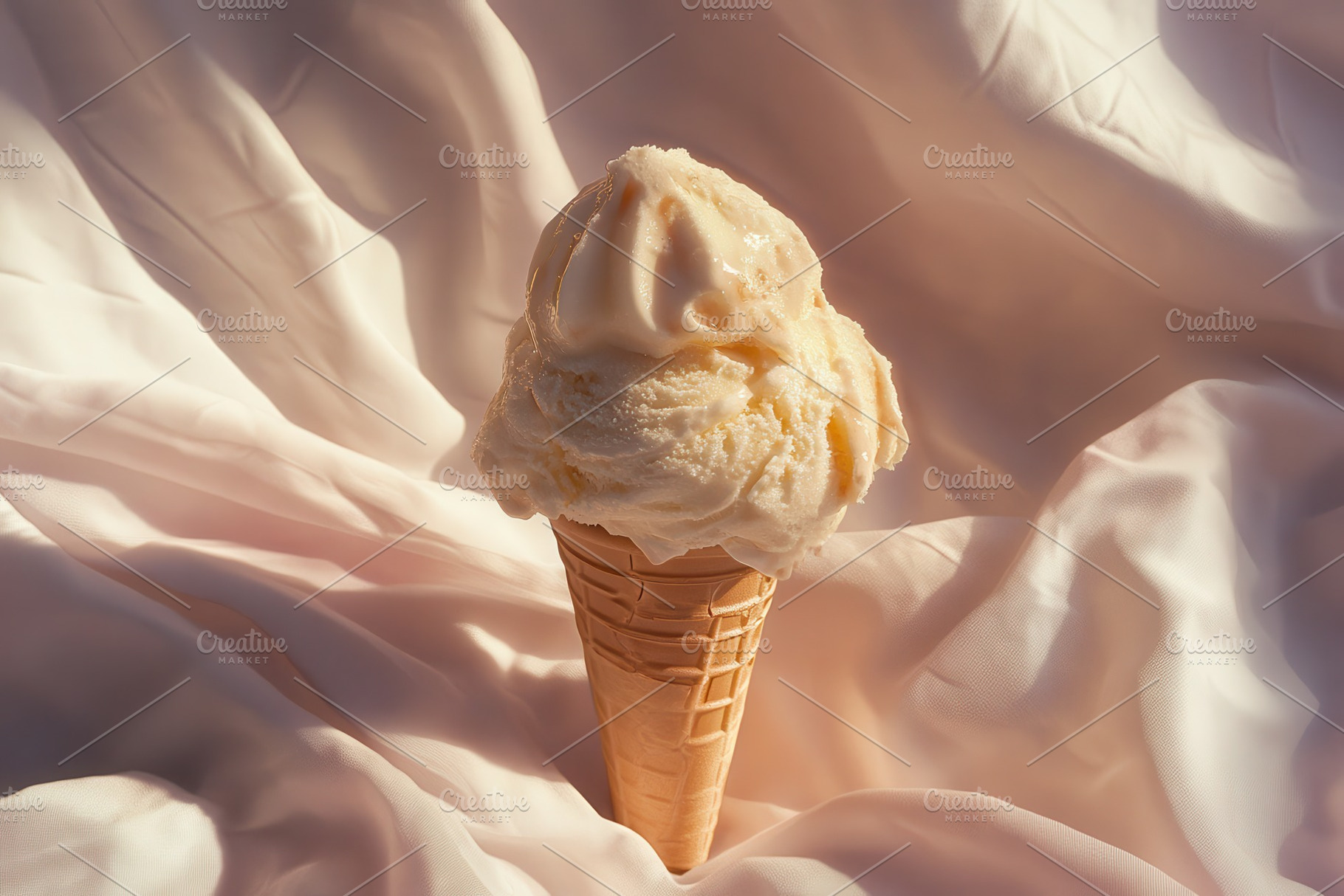 Delicious creamy ice cream cone melt, a Photo by Pavel_design