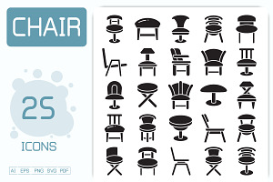 Stool Chair and Sofa Icons Set, a Solid Icon by Designfour