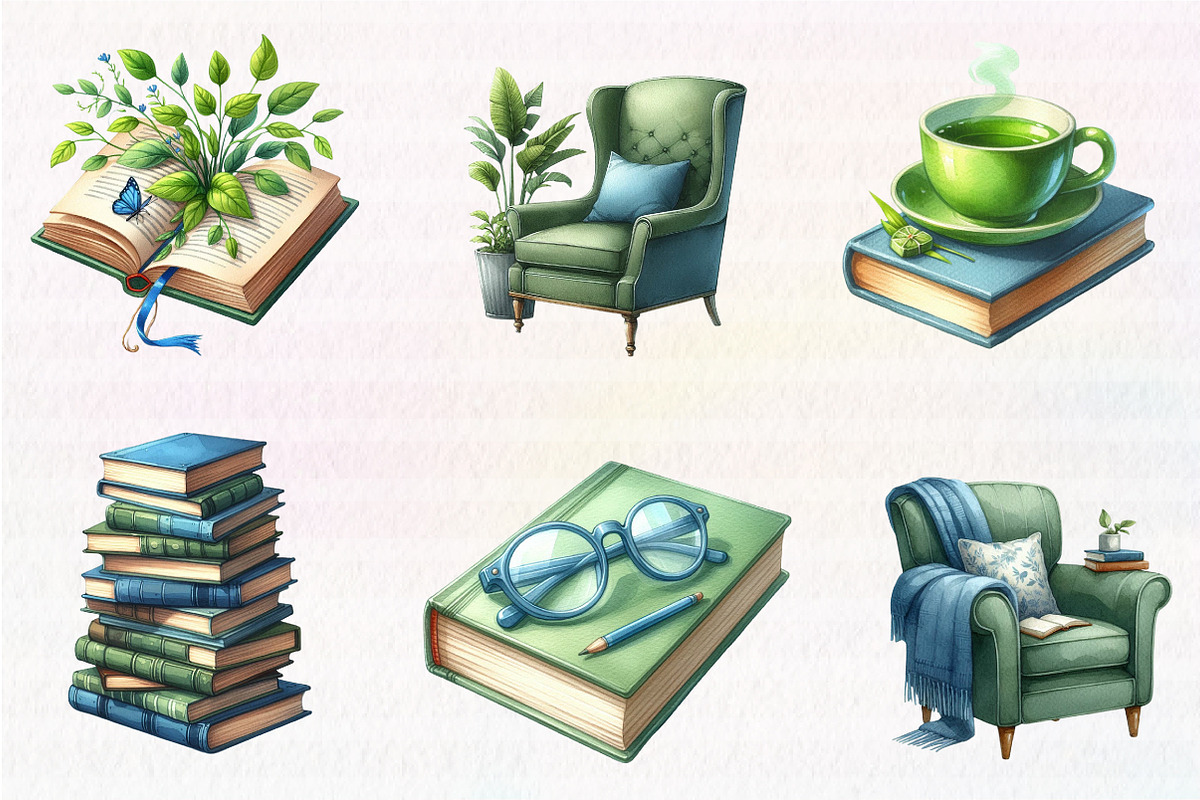 Book Lover Watercolor Clipart Collec, an Illustration by CreationArt (Photo 3 of 7)
