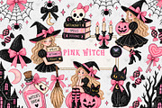 Pink Halloween Witch Clipart, a Decorative Illustration by BigCakeBee (Thumbnail 1 of 3)