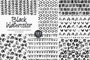 Black Watercolor Set, a Pattern Graphic by GVGraphics