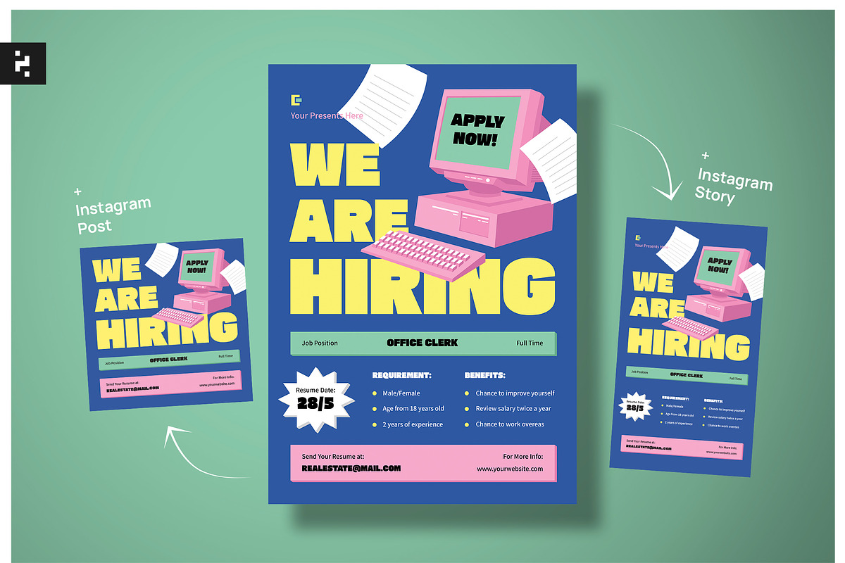 Blue Office Clerk Job Hiring Flyer, a Flyer Template by Neermana (Photo 1 of 4)