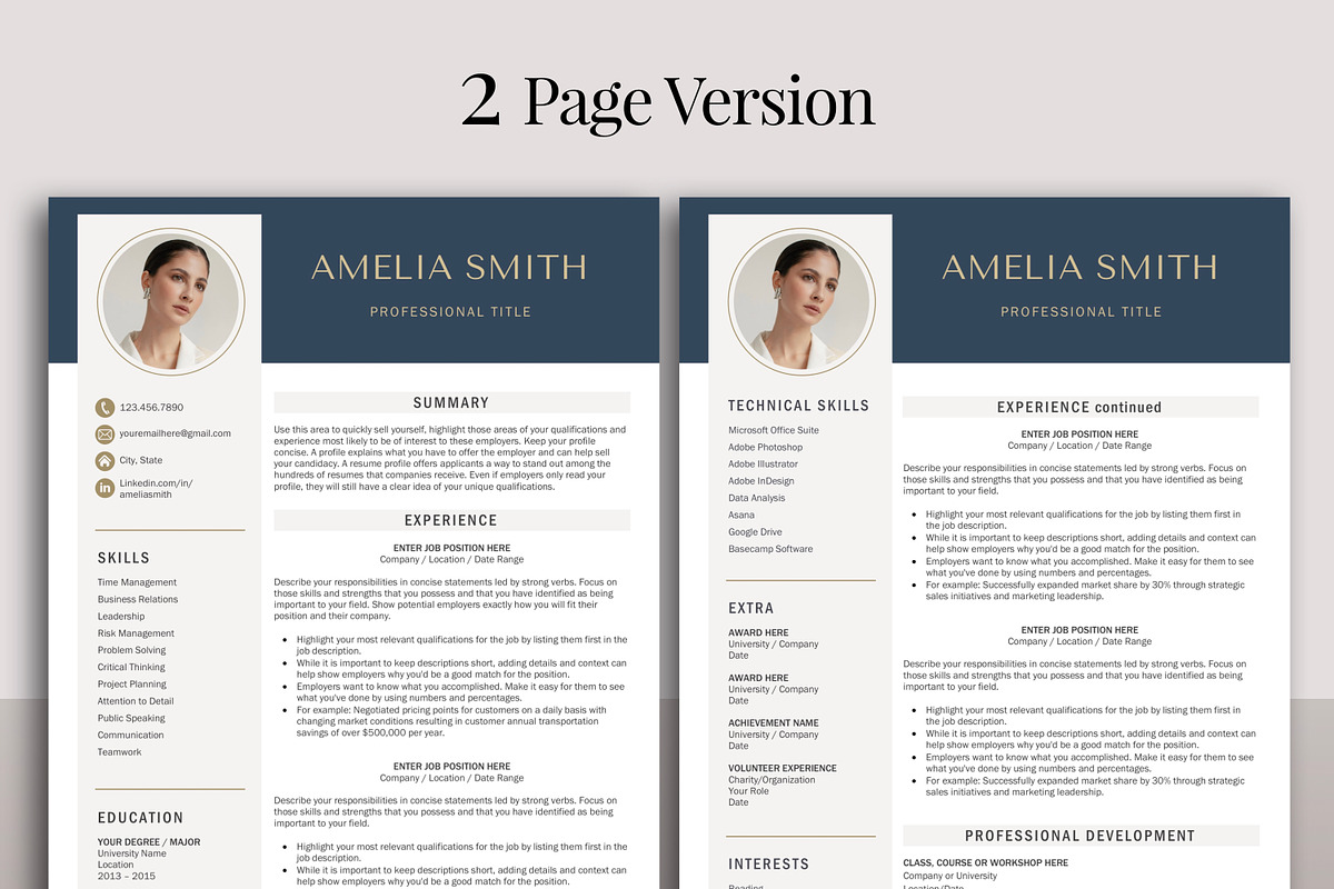 Resume Template with Photo Blue CV, a Resume Template by Klamp Studio (Photo 3 of 8)