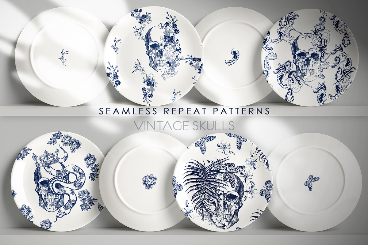 VINTAGE SKULLS, a Pattern Graphic by LanaDzi (Photo 2 of 8)